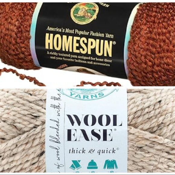 Lot of 2 Lion Brand Yarn Rolls:  Russet and Oatmeal Acrylic Yarns - Picture 1 of 4